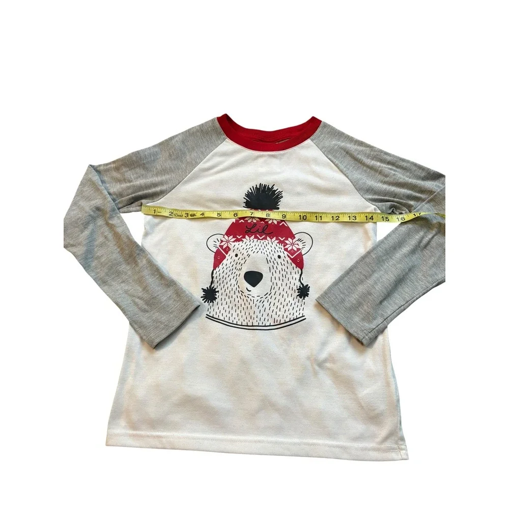 WonderShop Lil Bear Pajama Top Kids Size 8 Gray Red Long Sleeve‎